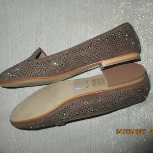 ALDO STUD BALLET FLATS BLINGY TAUPE 10 NEW